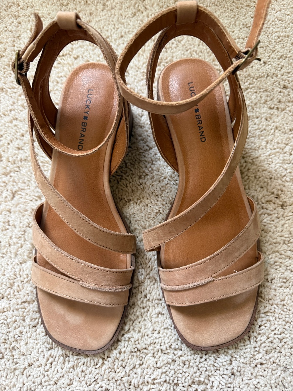 Lucky Brand Women's Beige/Tan Suede Strappy Heeled Sandals